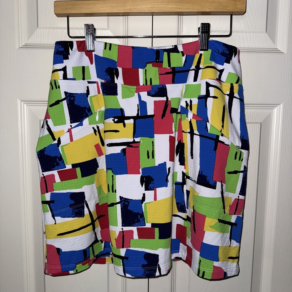 IBKUL Women's Size Small Mondrian Print Golf Skort Zip Pockets Pickleball